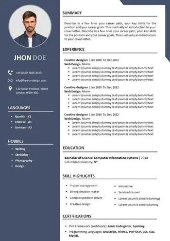 CV Template To Print