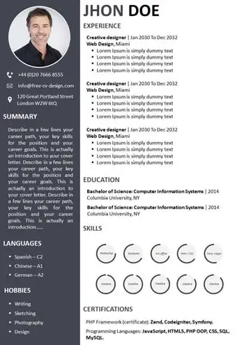 Free two-column resume