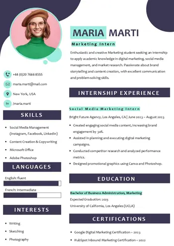 Free CV internship Word